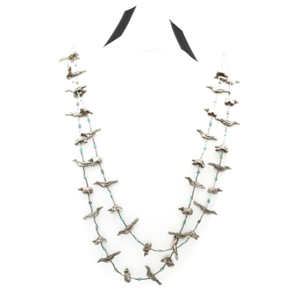 ⏳Old Pawn Sterling Silver 2 strand Zuni Fetish Necklace